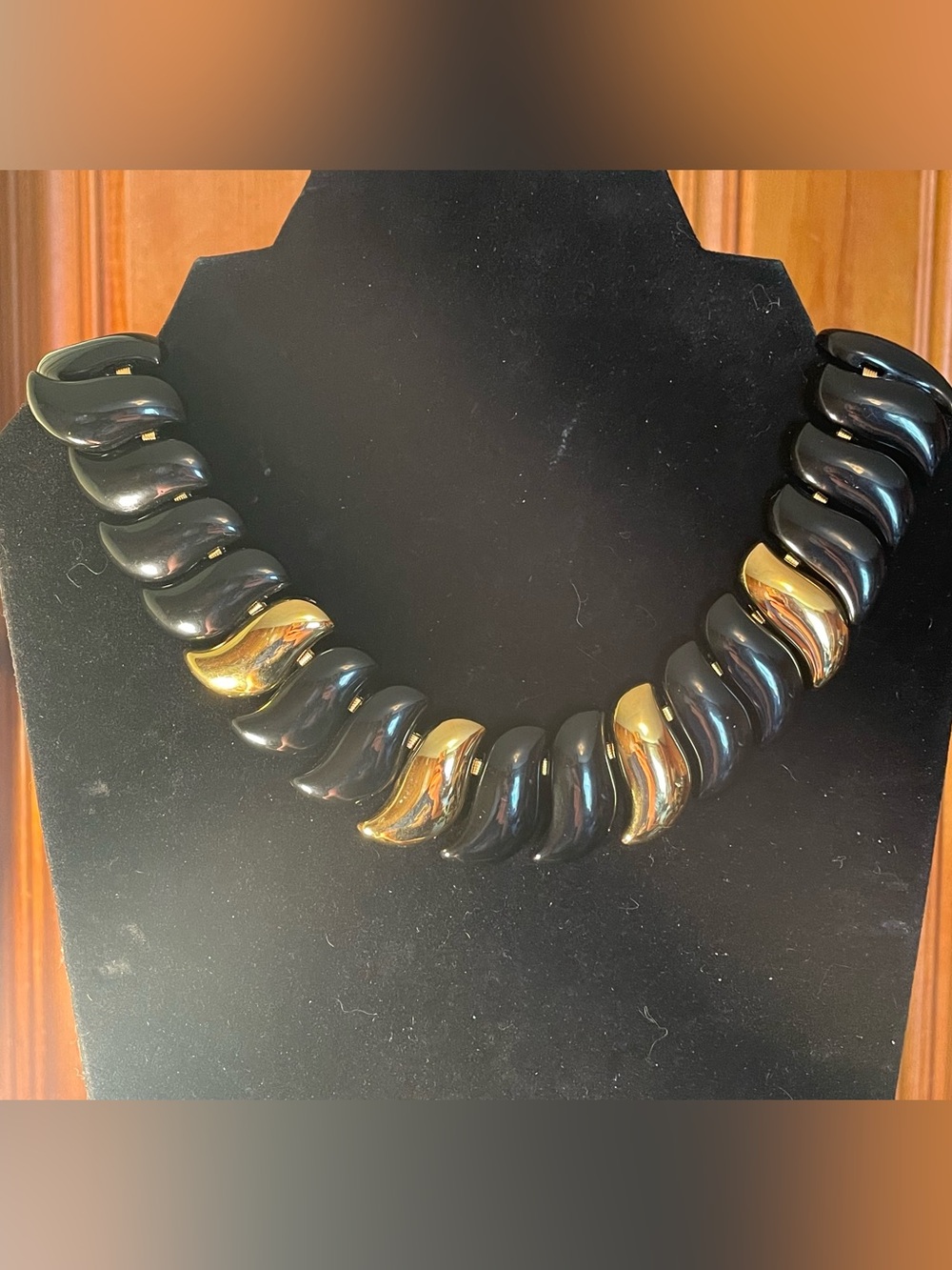 Vintage Napier Black & Gold Tone Chunky Link Choker Statement Necklace. Signed